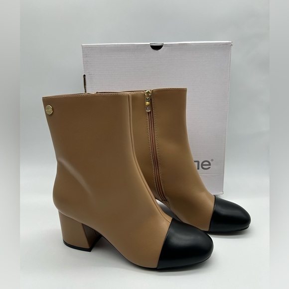 Liz Claiborne Kendale Two-Tone Ankle Boots Tan & Black Cap Toe Sz 7M Vegan NWT - Picture 9 of 9